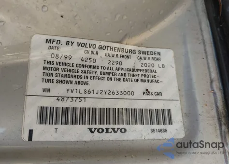 2000 Volvo S70 Se from USA, damaged, VIN YV1LS61J2Y2633000